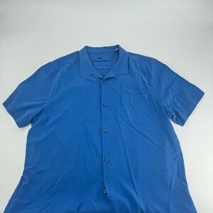 Tommy Bahama XXL Silk Button‎ Down Shirt Blue Short Sleeve Men's